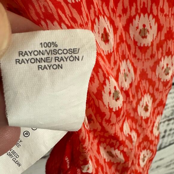 Womens Lucky Brand Coral White Print Boho Silky Sheer 3/4 Sleeve Flowy Blouse 1X - Picture 6 of 6